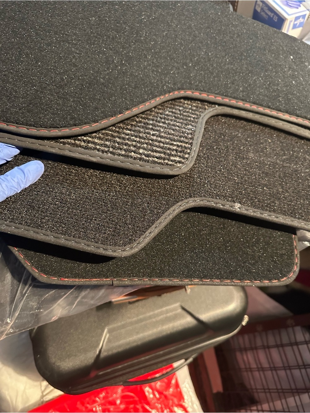 Black Car Floor Mat with Red Threading